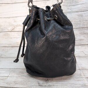 Rugby Bags Black Leather Vintage Made in Canada Draw String Bucket Bag